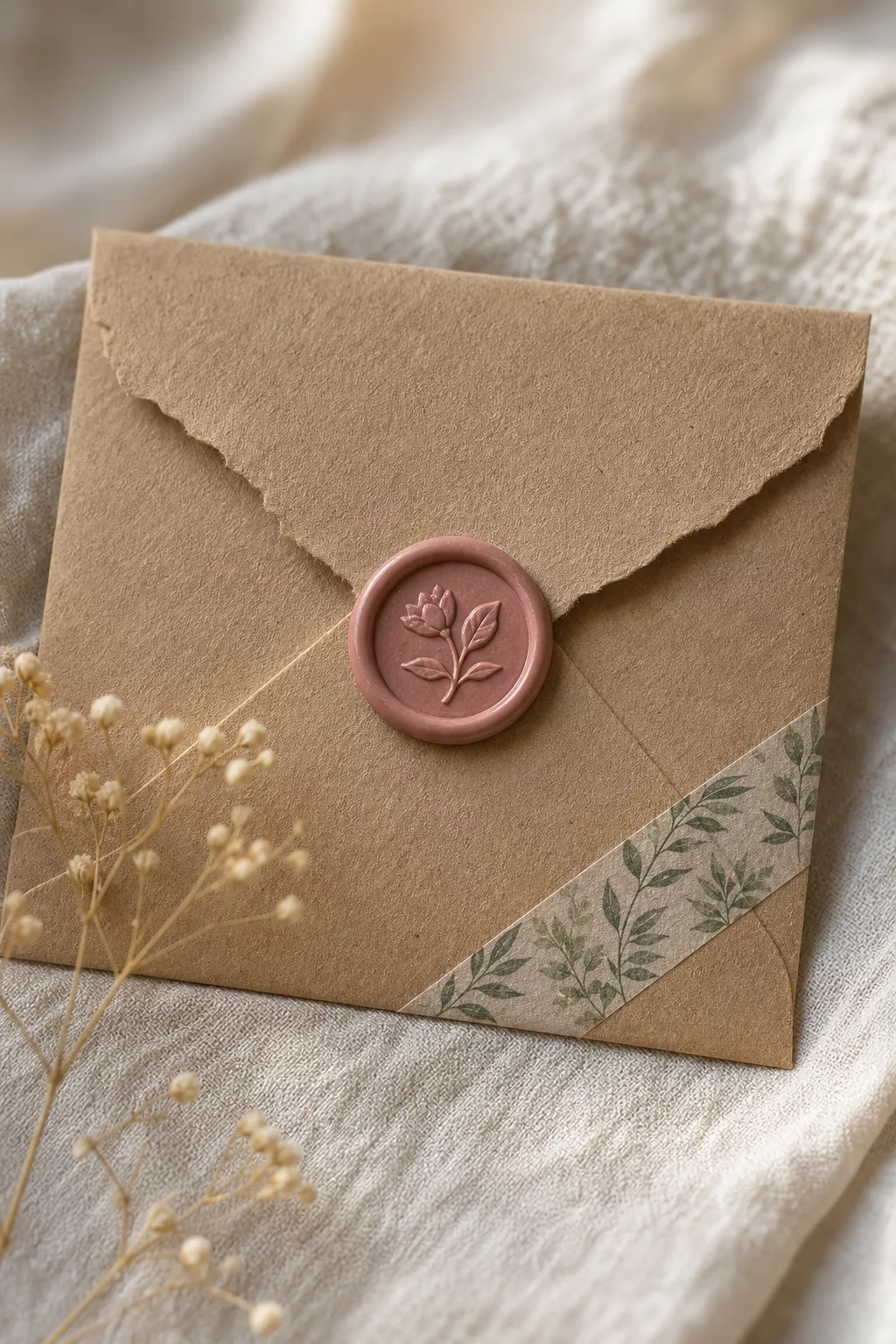 Detailaufnahme Umschlag mit Wachssiegel und Washi-Tape