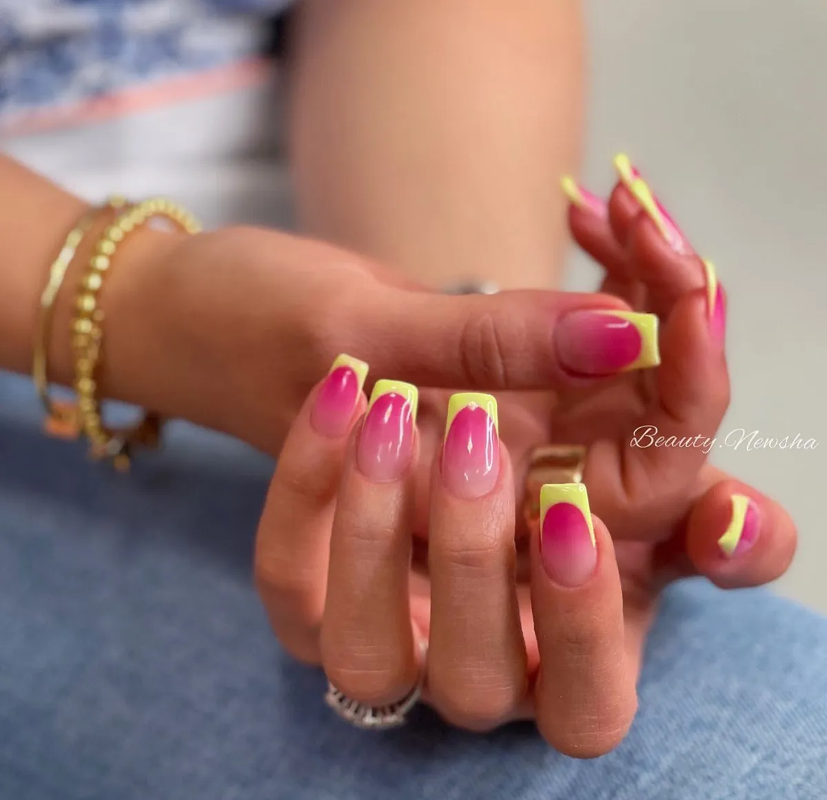 frenach nails neonfarbe gelb und pink