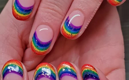 french nails regenbogen design kurze nägel