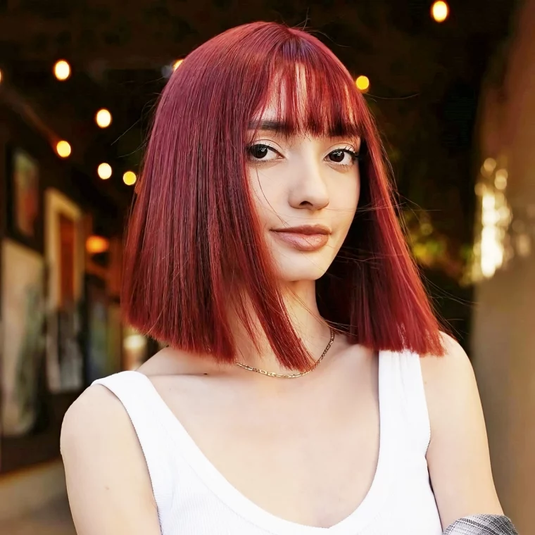 frisuren schraeges pony rote haare long bob ideen glatt latesthair