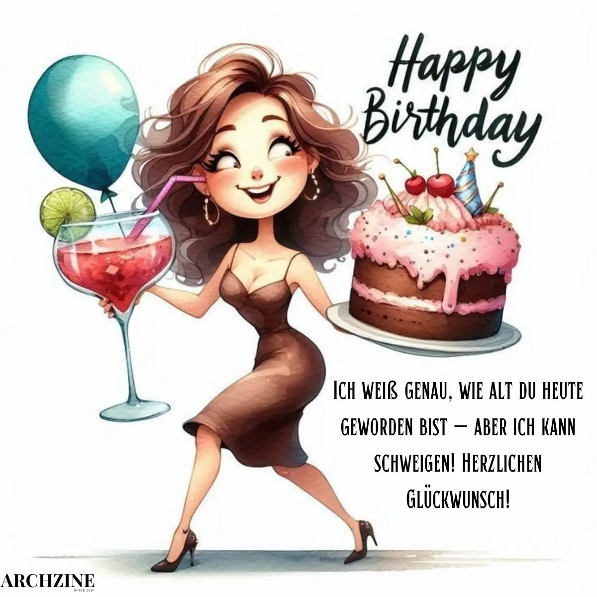 geburtstagskarte mit spruch lustig frau mit torte