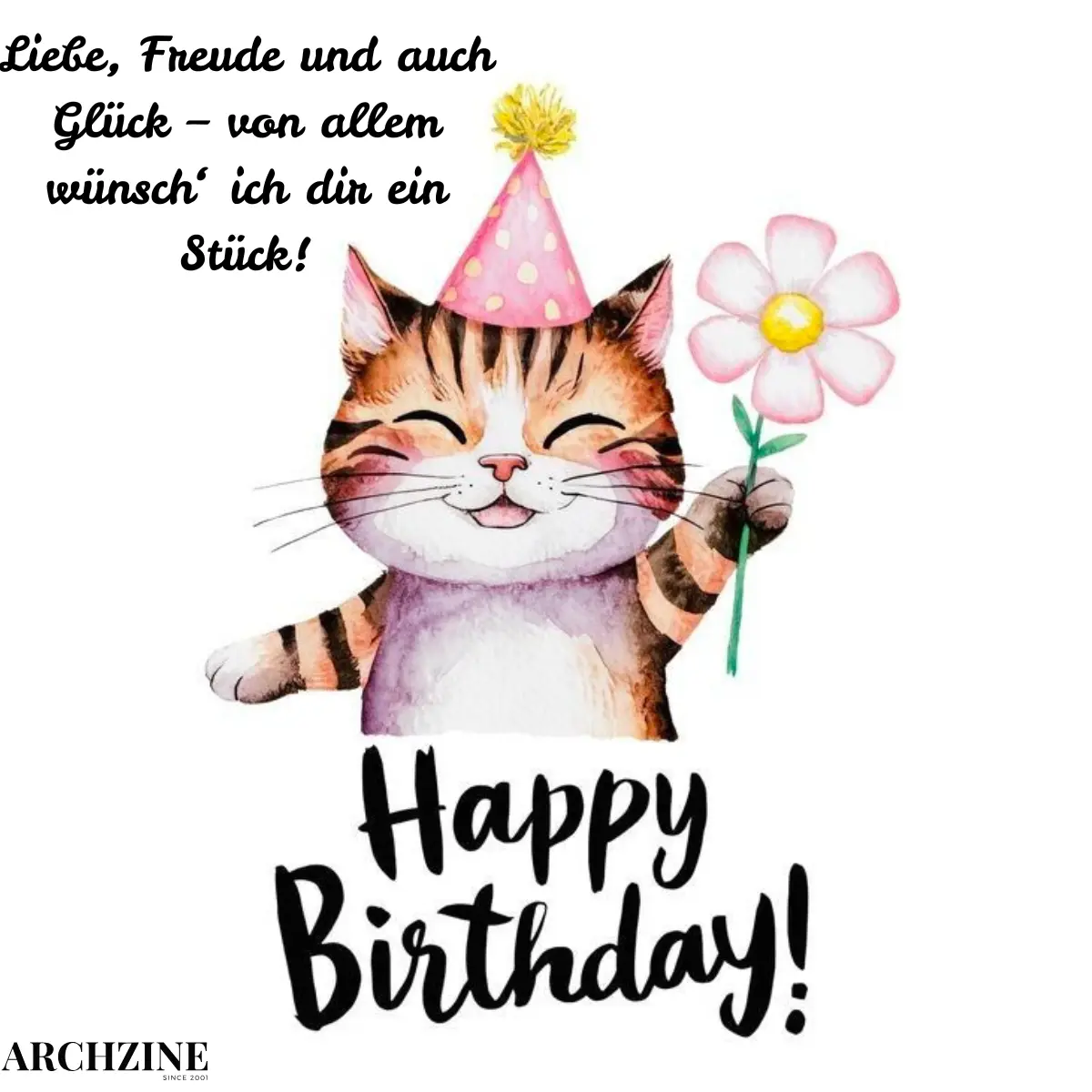 lustige bilder geburtstag party katze mit blume