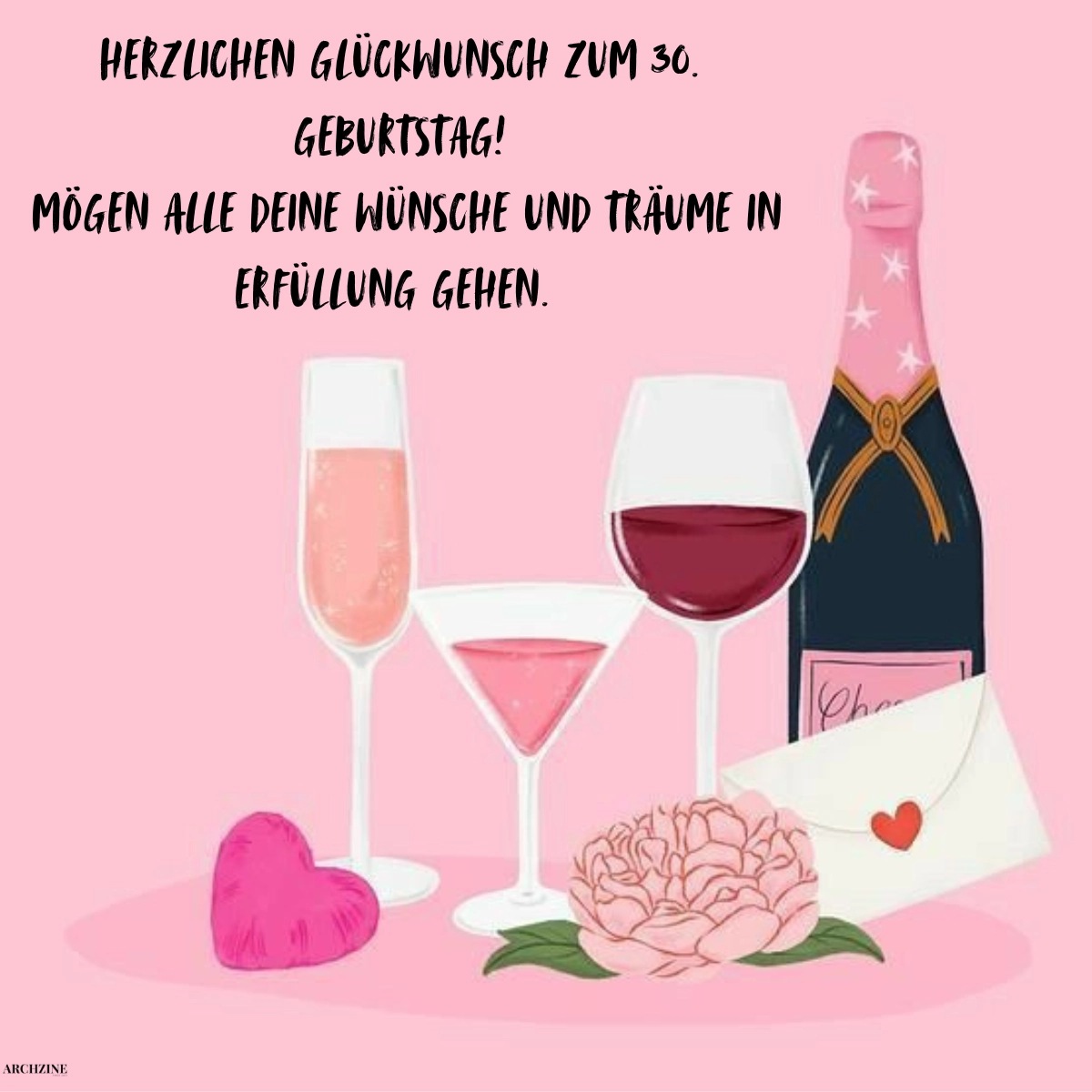 sprüche zum 30 geburtstag für frauen champagner und blumen bild