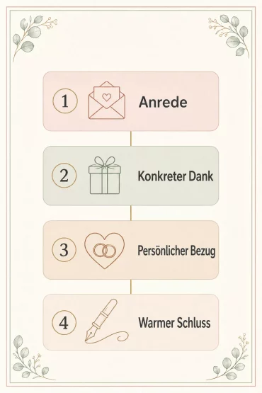 Grafik der 4 Bausteine einer Dankeskarte zur Hochzeit
