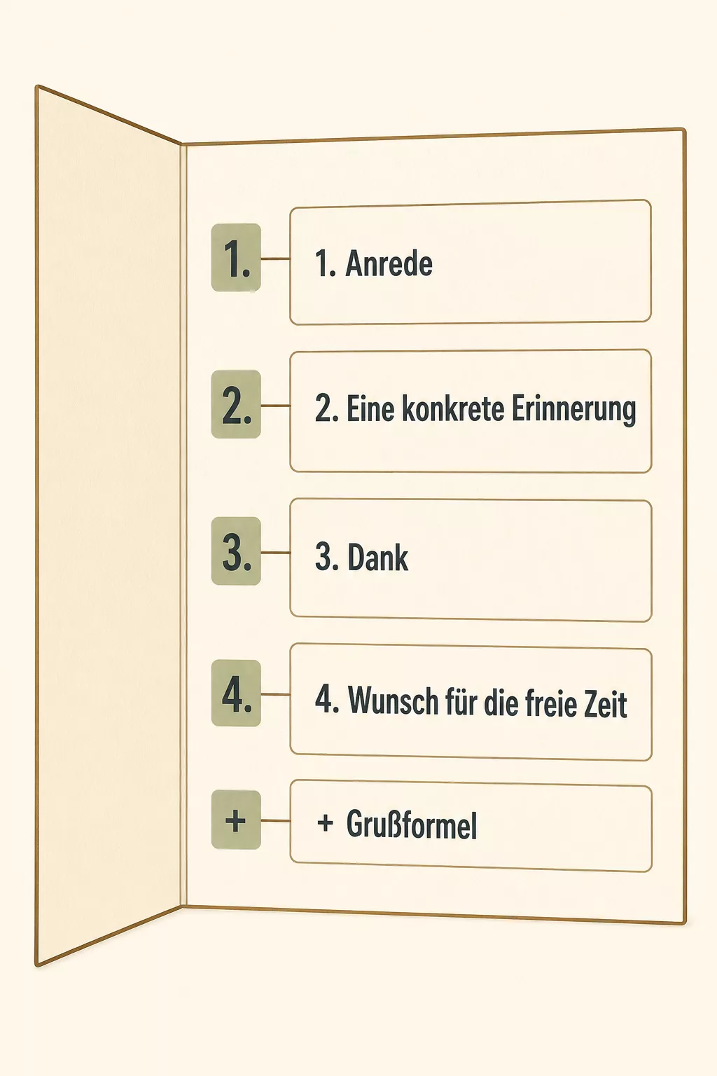 Grafik zur Anatomie einer Ruhestandskarte mit vier Textzeilen und Grußformel