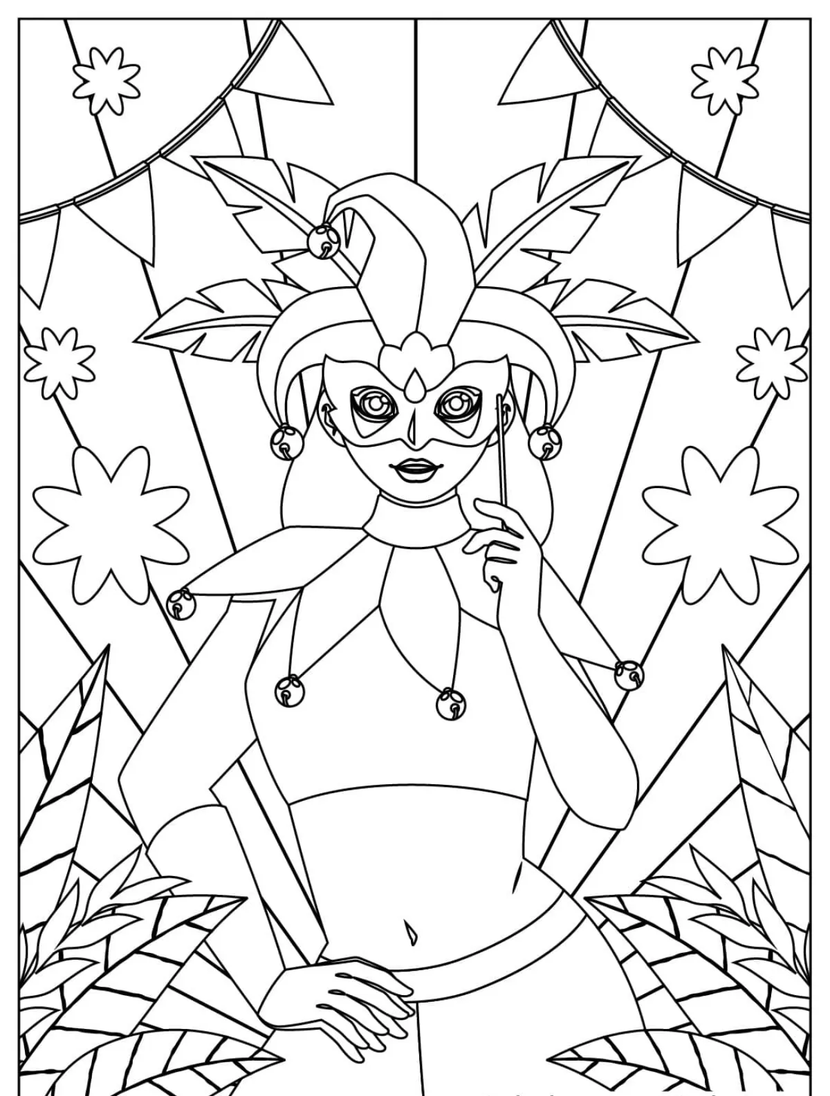 fasching ausmalbild frau mit karneval maske