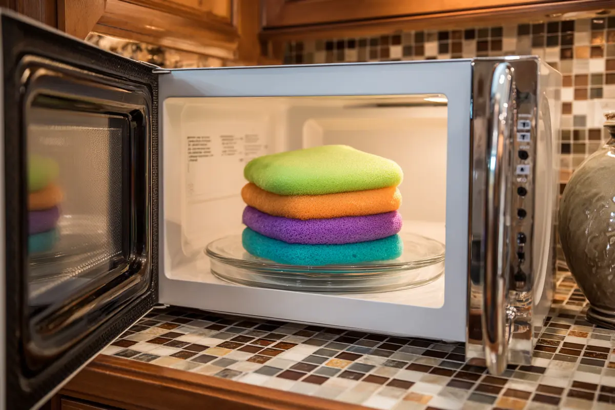 feuchter schwamm in der mikrowelle der geniale trick