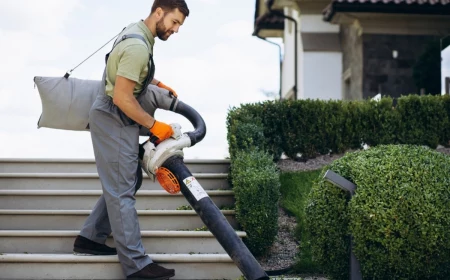 garden,worker,vacuuming,leaves,from,the,yard,and,stairs