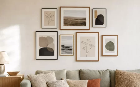 Bilder aufhängen über dem Sofa: Bilderwand mit gemischten Rahmen