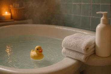 Entspannte Abendroutine Kleinkind mit warmem Bad