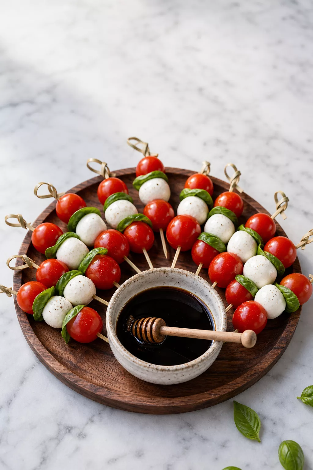 Antipasti-Spieße mit Dip, ideal als kaltes Fingerfood für Gäste