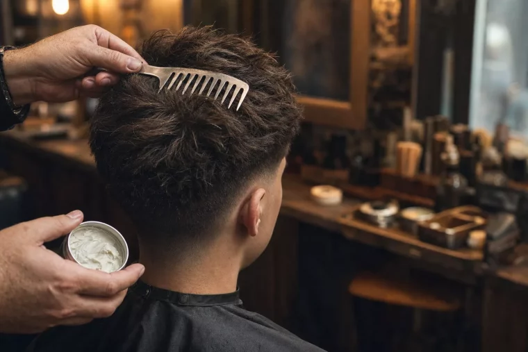 Barbier stylt texturierten Kurzhaarschnitt für Jungs ab 12 im Salon