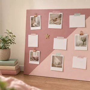 Bastelideen Jugendzimmer: bunte Pinnwand-Wanddeko in Pastellrosa