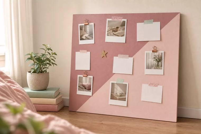 Bastelideen Jugendzimmer: bunte Pinnwand-Wanddeko in Pastellrosa