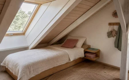 Gemütliches Bett unter der Dachschräge im Kinderzimmer