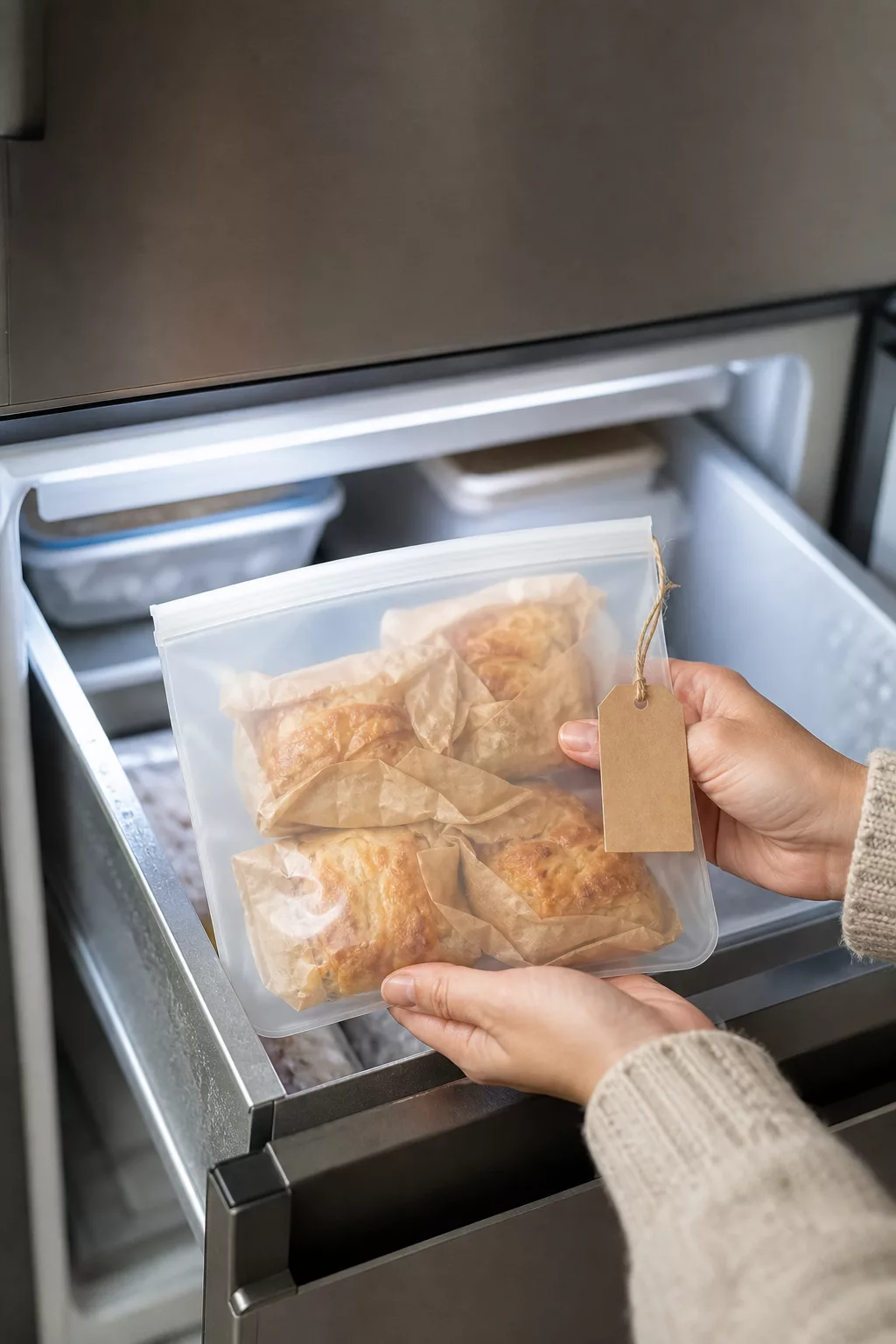 Blätterteiggebäck portionsweise eingefroren im Gefrierbeutel