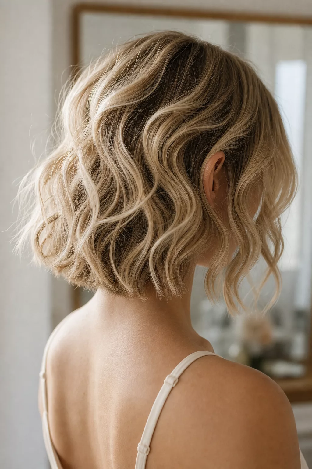 Gewellter Bob im Seitenprofil mit weichen Beach Waves