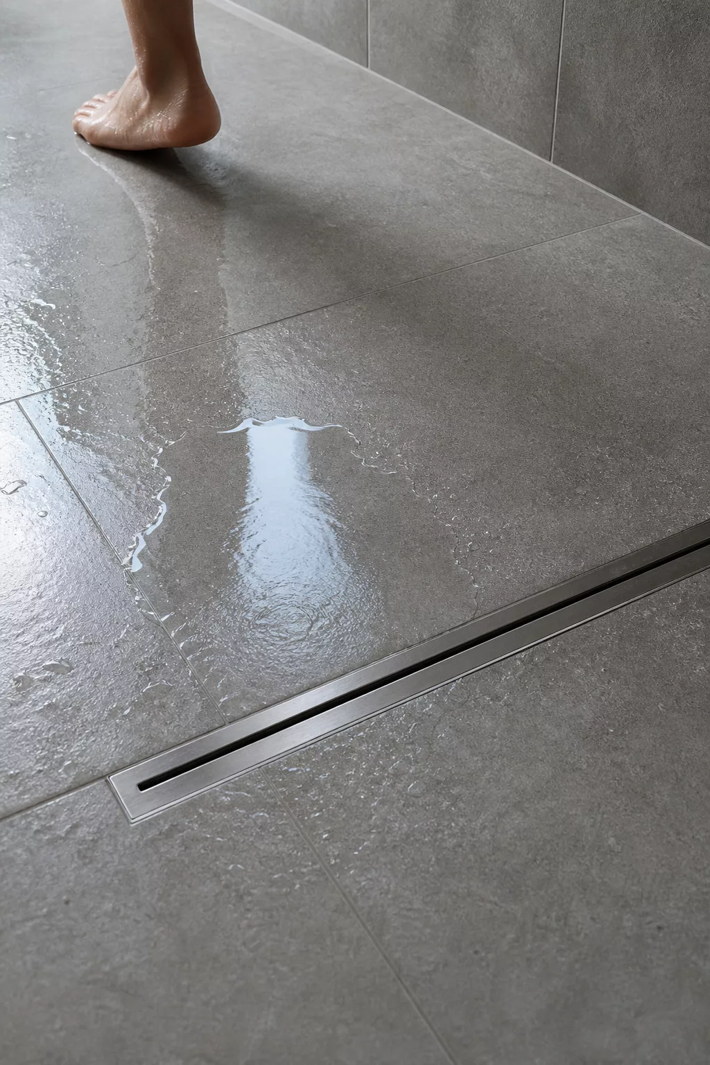 Bodengleicher Duschbereich ohne Glasabtrennung im Detail