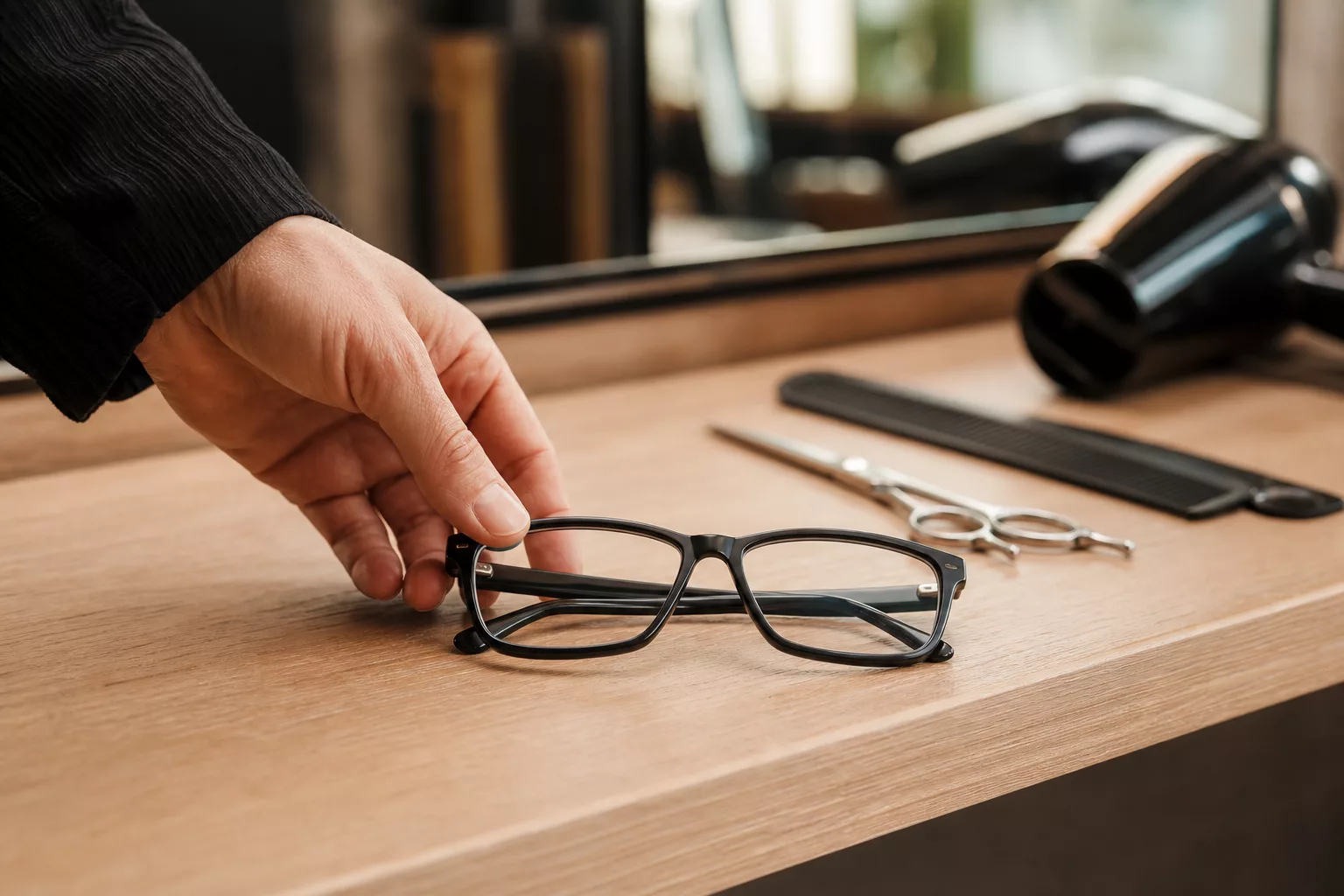 Brille liegt bereit für den Friseurtermin