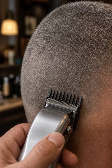 Buzz Cut für graue Haare bei Geheimratsecken