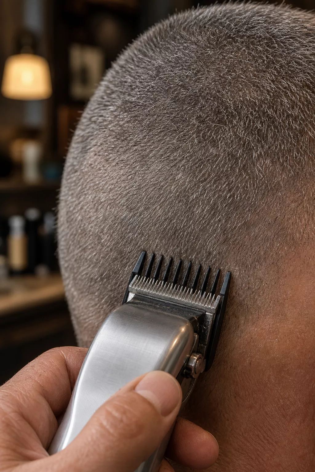 Buzz Cut für graue Haare bei Geheimratsecken