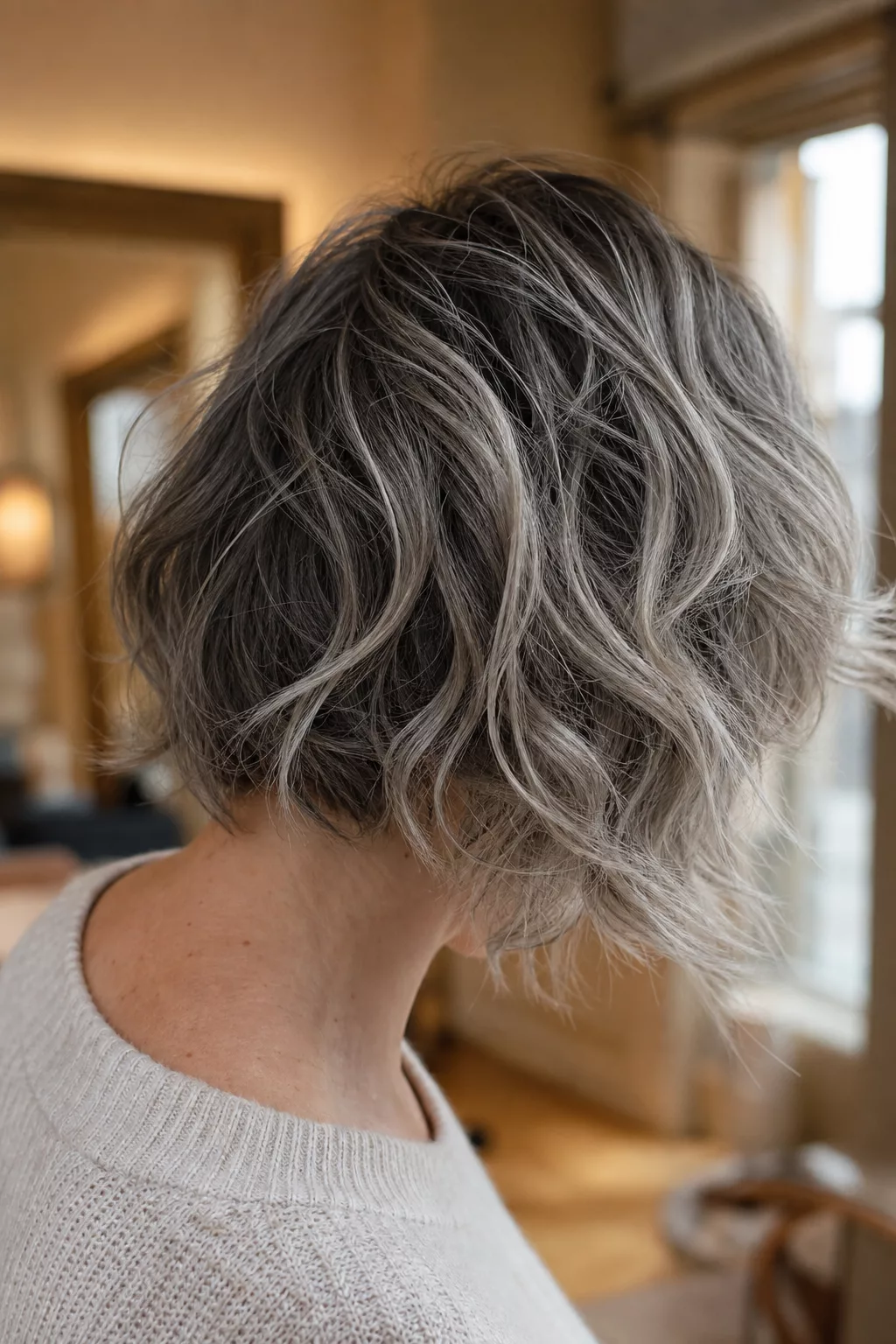 Choppy Bob mit Bewegung in silbergrauem Haar