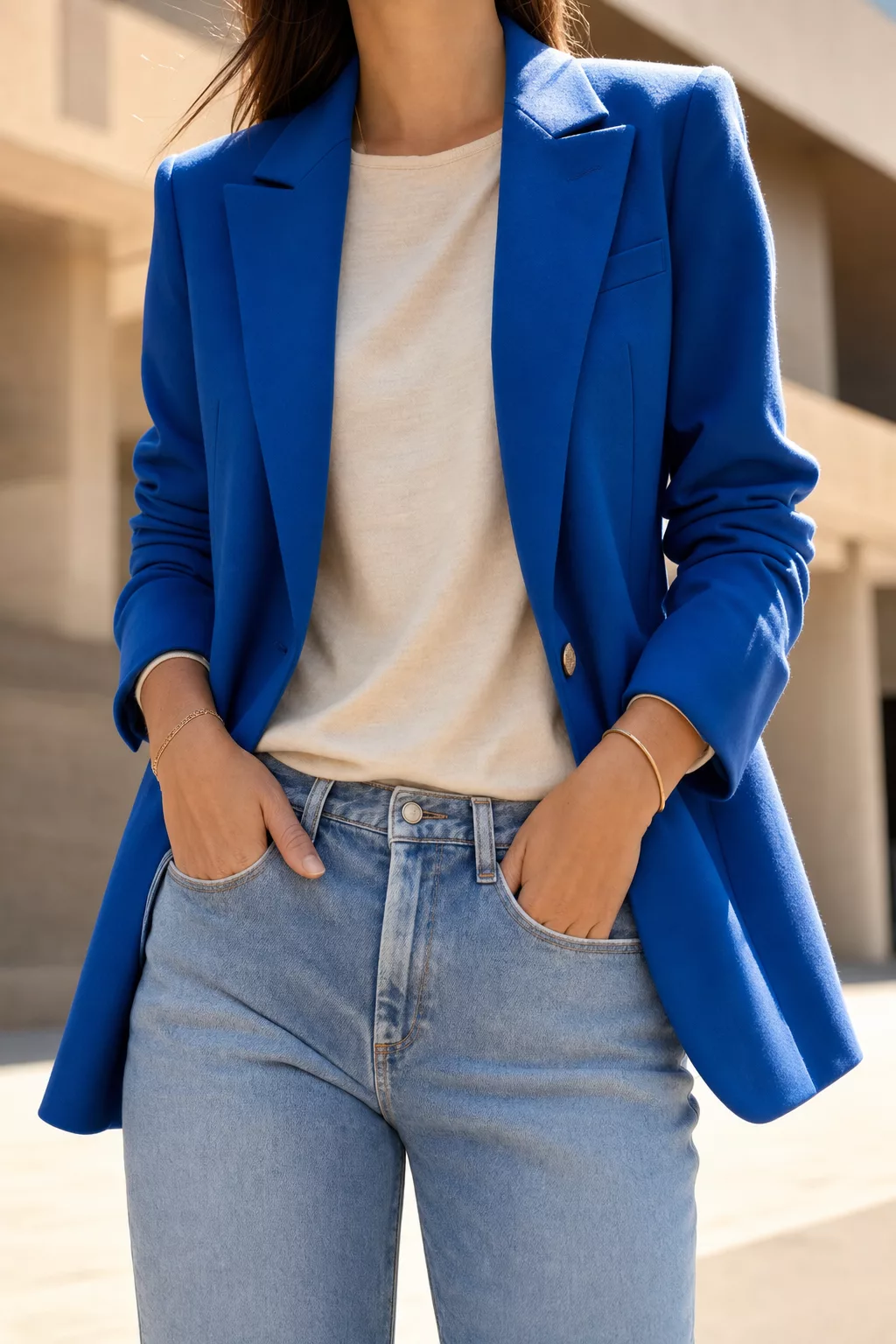 Cobalt-Blau Blazer als Statement-Farbe im Frühling