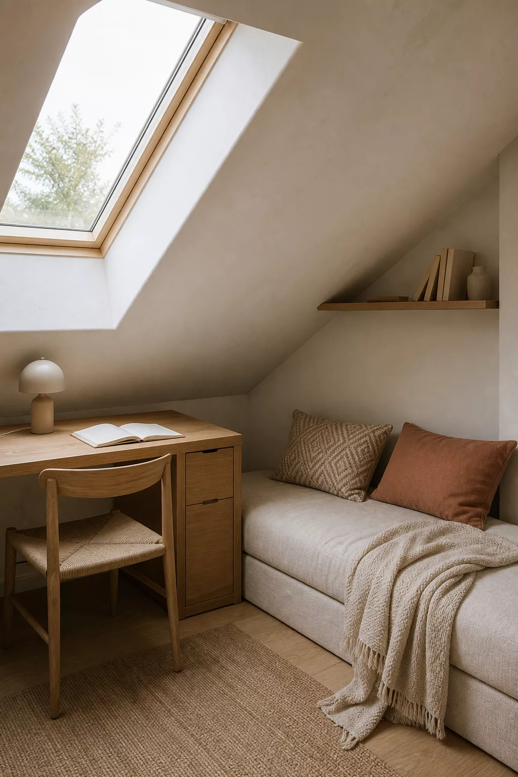 Kleines Gäste-Arbeitszimmer unter der Dachschräge eingerichtet