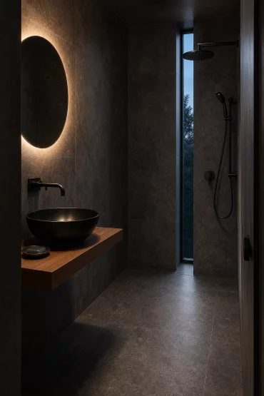 Moderne Duschvariante ohne Glas in dunklem Design