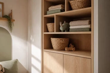 Eingebauter Stauraum nutzt eine Nische im Kinderzimmer