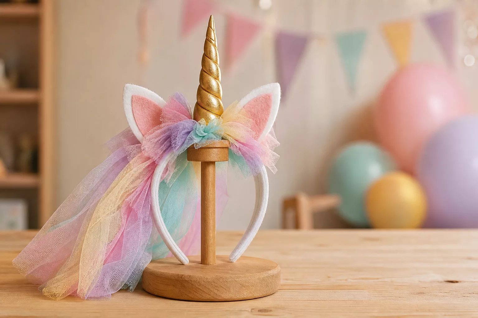 Einhorn-Stirnband mit Tüll-Mähne als Kostümzubehör