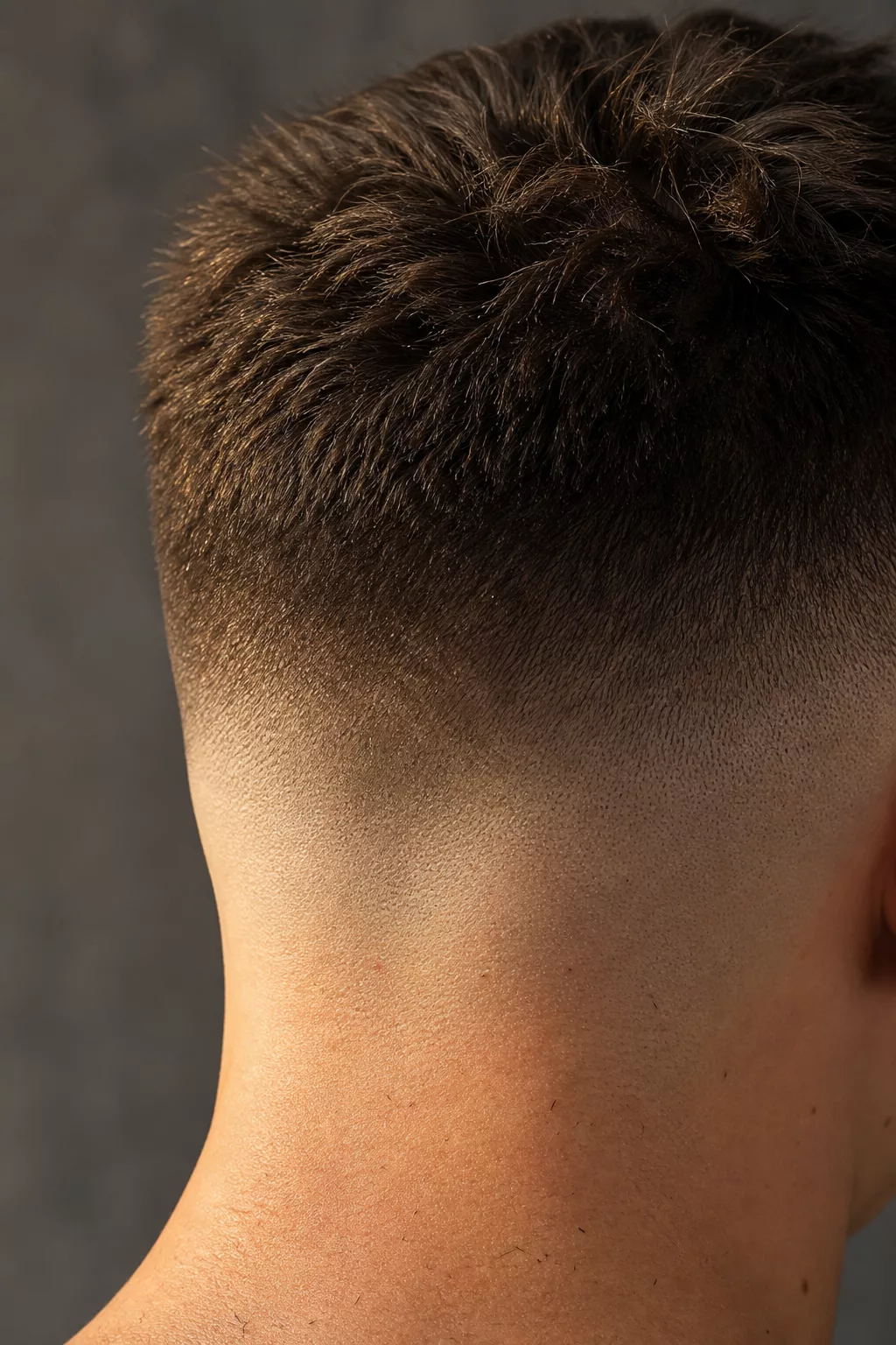 Nahaufnahme Skin Fade im Nacken bei einer Jungenfrisur