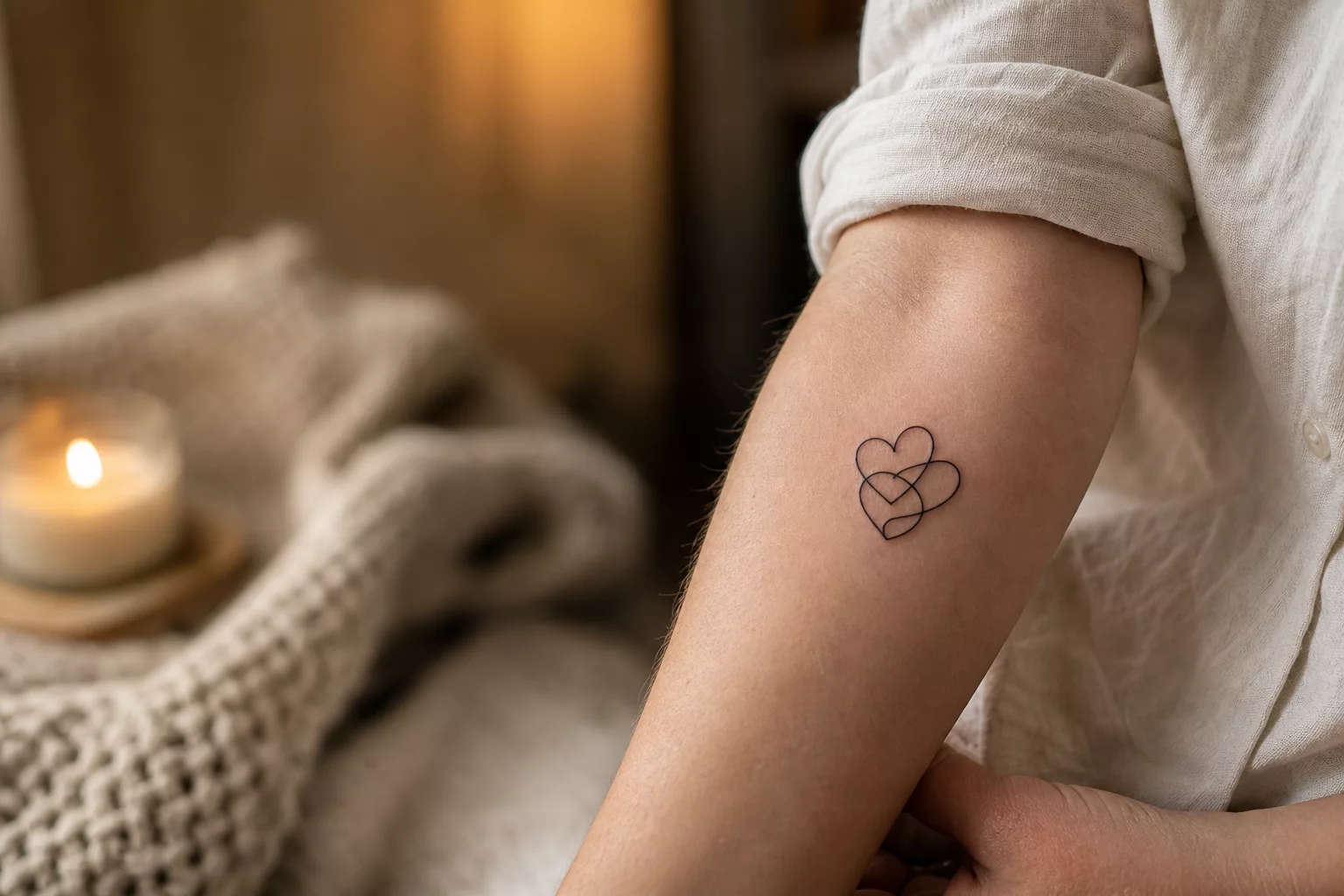 Tattoo Familie Symbol als feine Strichzeichnung am Unterarm