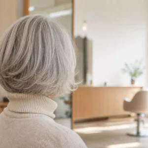 Frisuren für Frauen ab 70 – eleganter Silberbob von hinten