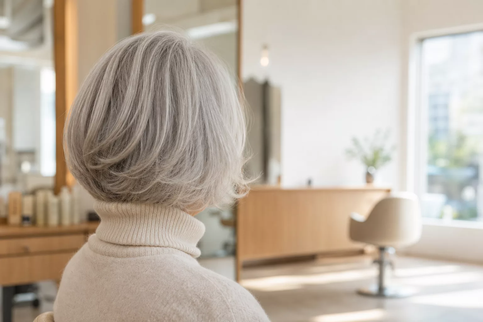 Frisuren für Frauen ab 70 – eleganter Silberbob von hinten