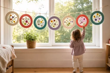 Fensterbilder als Girlande im Kinderzimmerfenster