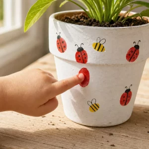Blumentopf mit Fingerabdrücken bemalen: Marienkäfer und Biene entstehen
