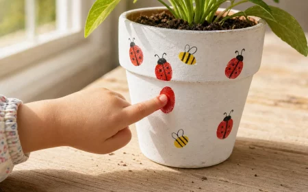 Blumentopf mit Fingerabdrücken bemalen: Marienkäfer und Biene entstehen