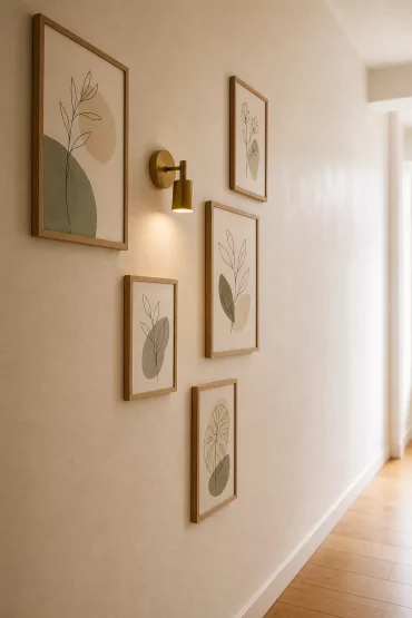 Flur ohne Möbel wirkt wohnlich durch Bildergalerie an der Wand