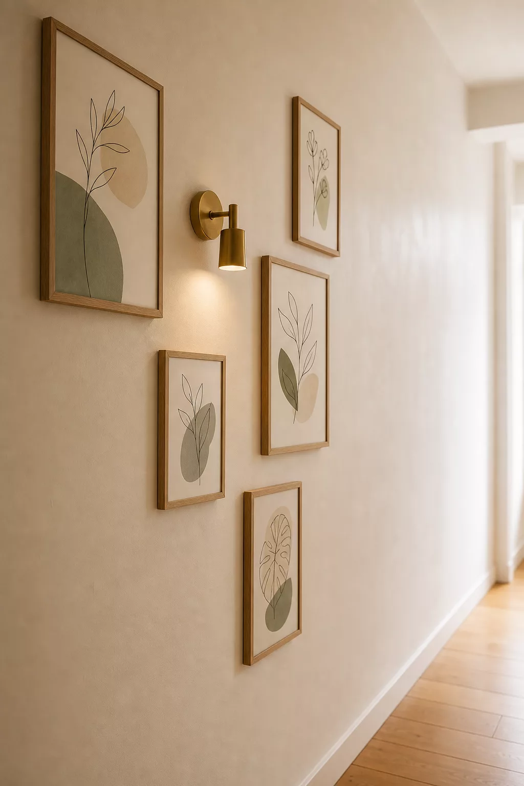 Flur ohne Möbel wirkt wohnlich durch Bildergalerie an der Wand