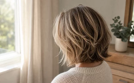Freche Frisur für Frauen ab 60 mit texturiertem Bob und Balayage