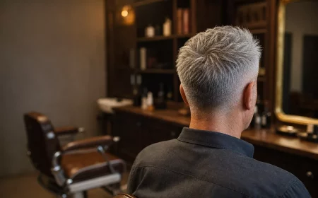 Kurzhaarschnitt für graue Haare bei älteren Männern im Barbershop