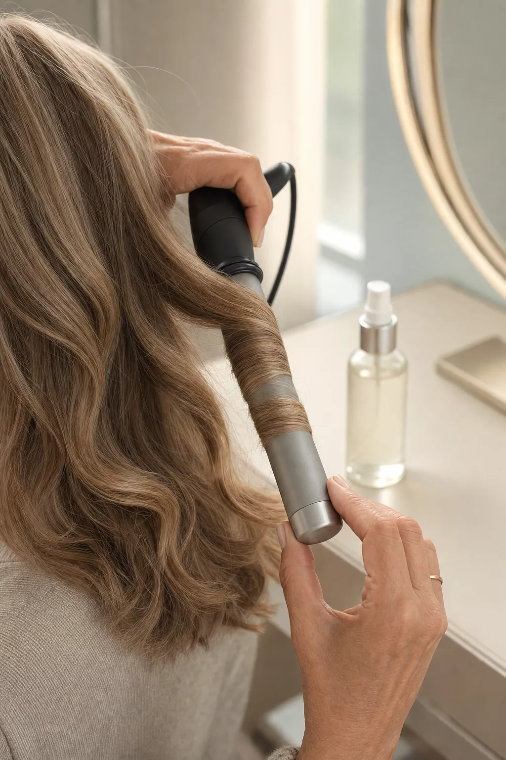 Lockenstab formt Wellen im 60er-Stil bei langem Haar