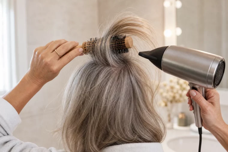 Peppige Frisuren für Frauen ab 60 – Volumen am Oberkopf föhnen