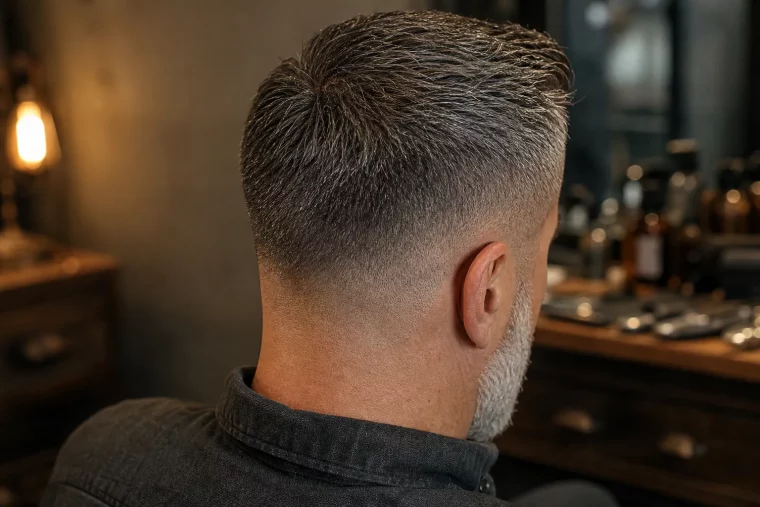 Frisuren Männer ab 50 mit grauem Haar und getrimmtem Bart im Fade-Übergang