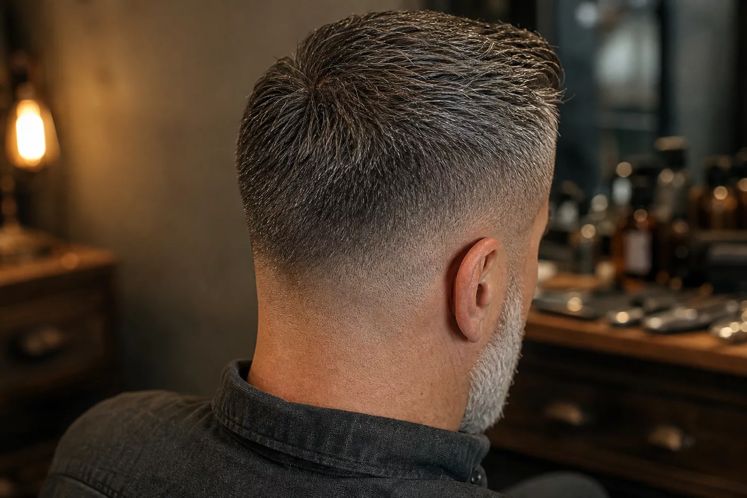 Frisuren Männer ab 50 mit grauem Haar und getrimmtem Bart im Fade-Übergang