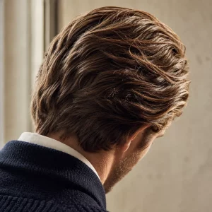 Mittellange Frisur bei Männern: definiert gestyltes, glänzendes Deckhaar