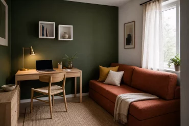 Gästezimmer-Büro-Kombination mit Akzentwand in Tannengrün