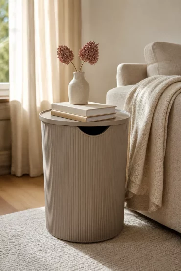 IKEA Gardsbutik Eimer als Beistelltisch mit Vase im Wohnzimmer