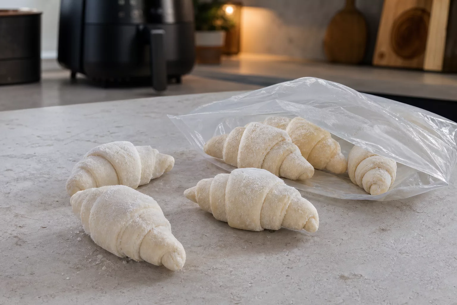 Gefrorene Croissants direkt aus der Packung, ungetaut